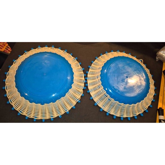 2 Blue White Woven Plastic Serving Baskets 60s MCM Atomic Star - Picture 7 of 10